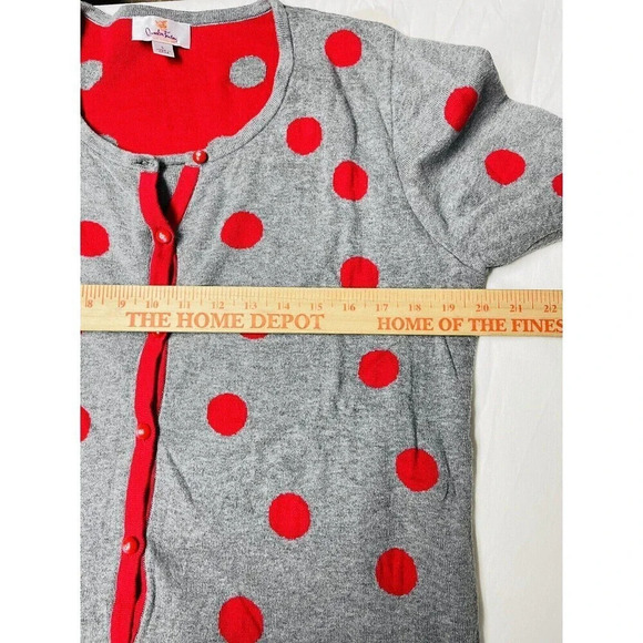 Quacker Factory Fooler Top Large Polka Dot Cardigan Sweater Ornate Buttons Gray - Picture 8 of 10
